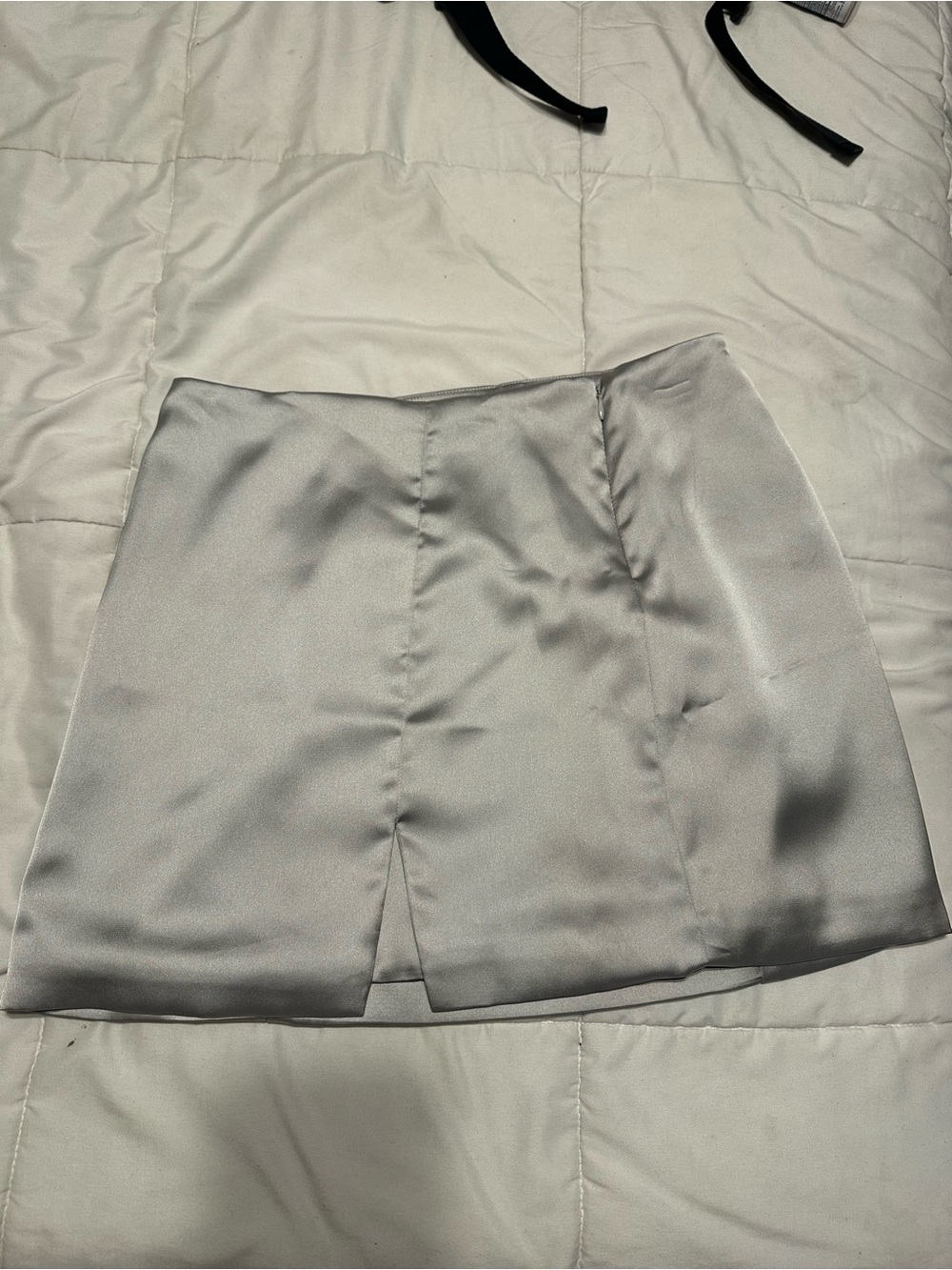 Silver Satin Mini Skirt with Front Vent